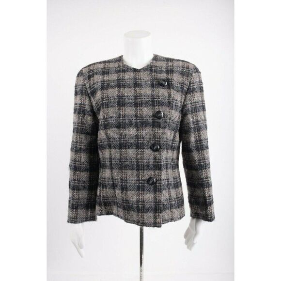 Vintage 70s Womans Pendleton Blazer Suit Jacket Size 12 Gray Plaid Tweed Wool - Picture 1 of 6